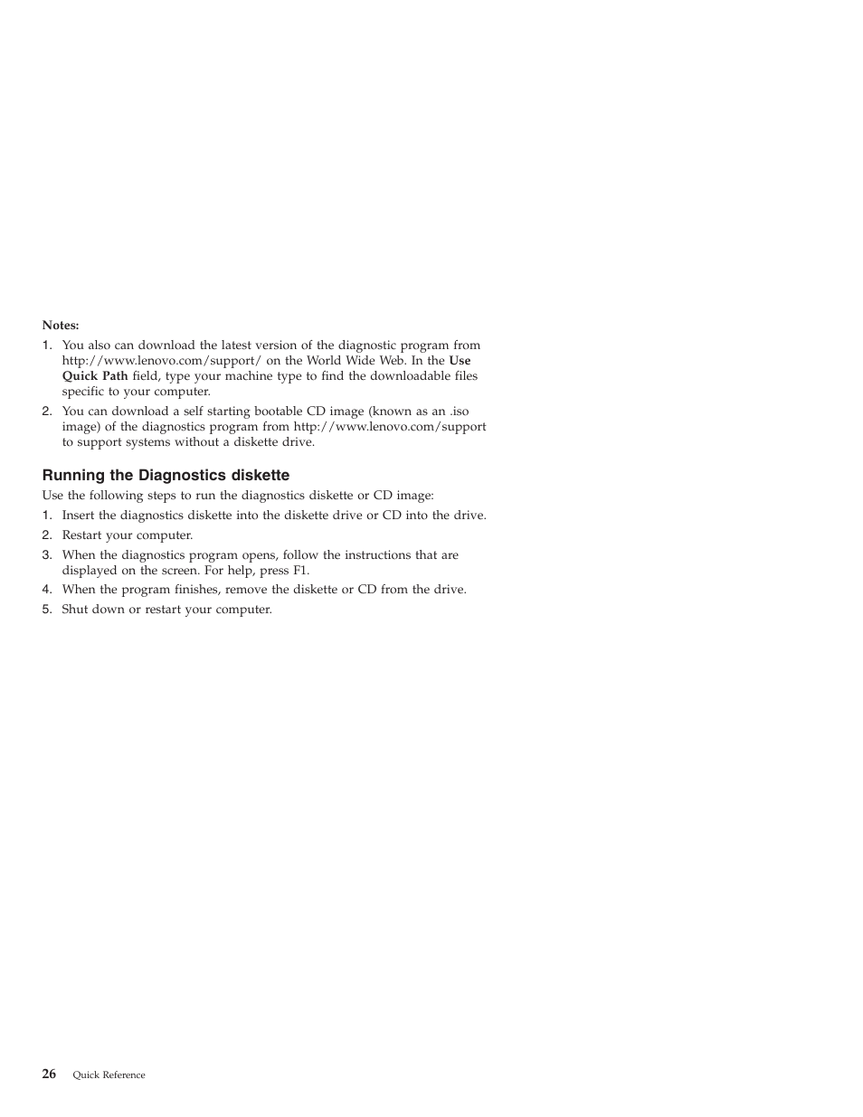 Running the diagnostics diskette, Running, Diagnostics | Diskette | Lenovo 3000 J User Manual | Page 44 / 90