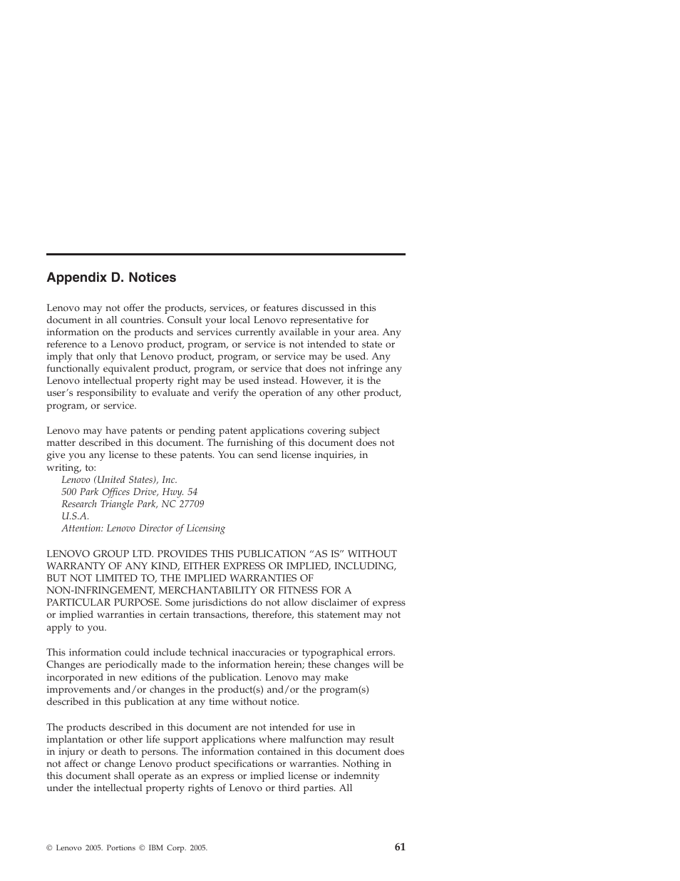 Appendix d. notices, Appendix, Notices | Lenovo 3000 J User Manual | Page 79 / 90