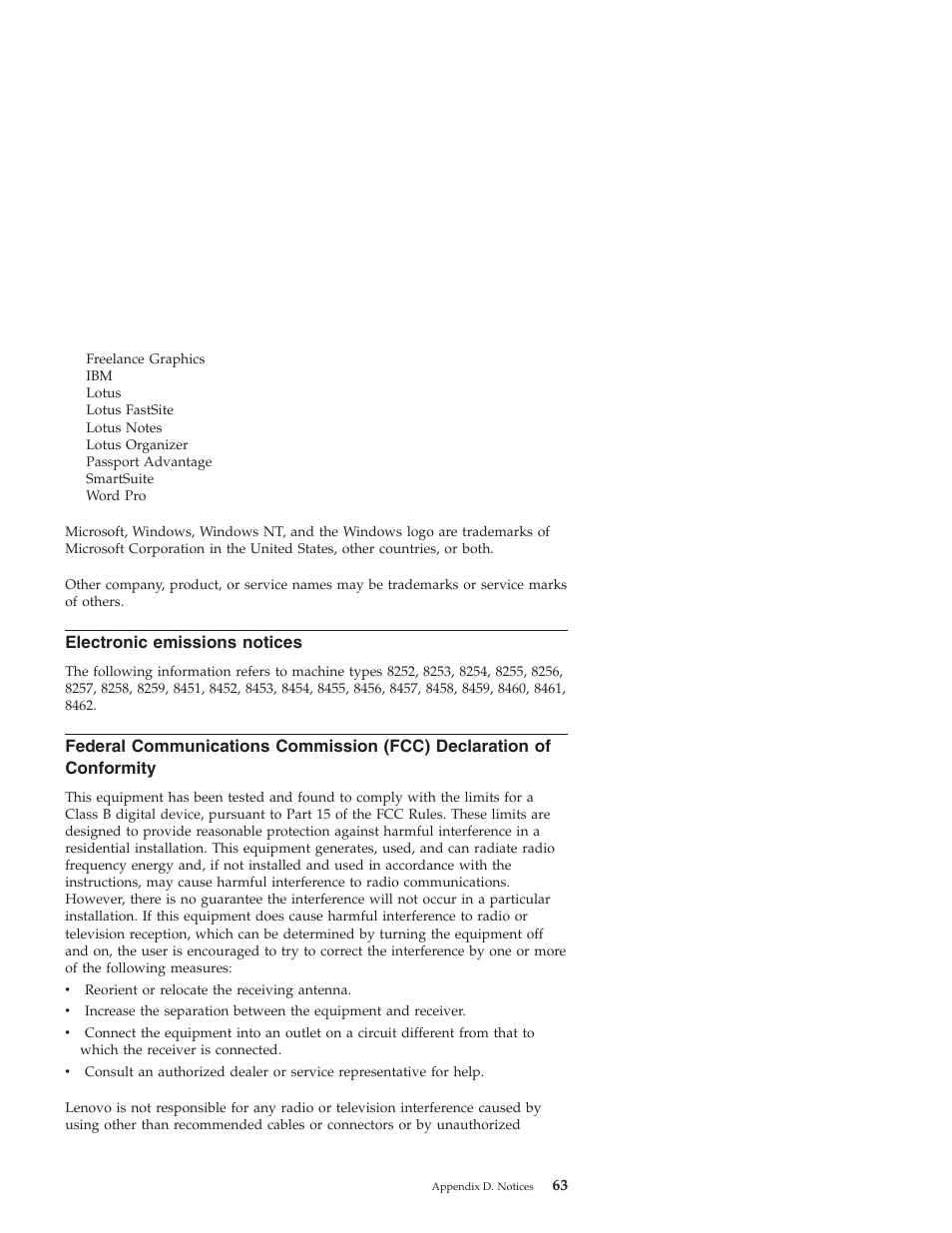 Electronic emissions notices, Electronic, Emissions | Notices, Federal, Communications, Commission, Fcc), Declaration, Conformity | Lenovo 3000 J User Manual | Page 81 / 90