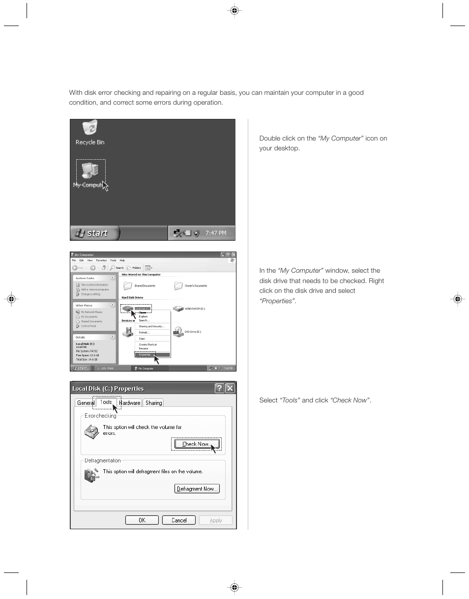 3 hard disk error checking and repairing | Lenovo 3000 H Series User Manual | Page 27 / 41