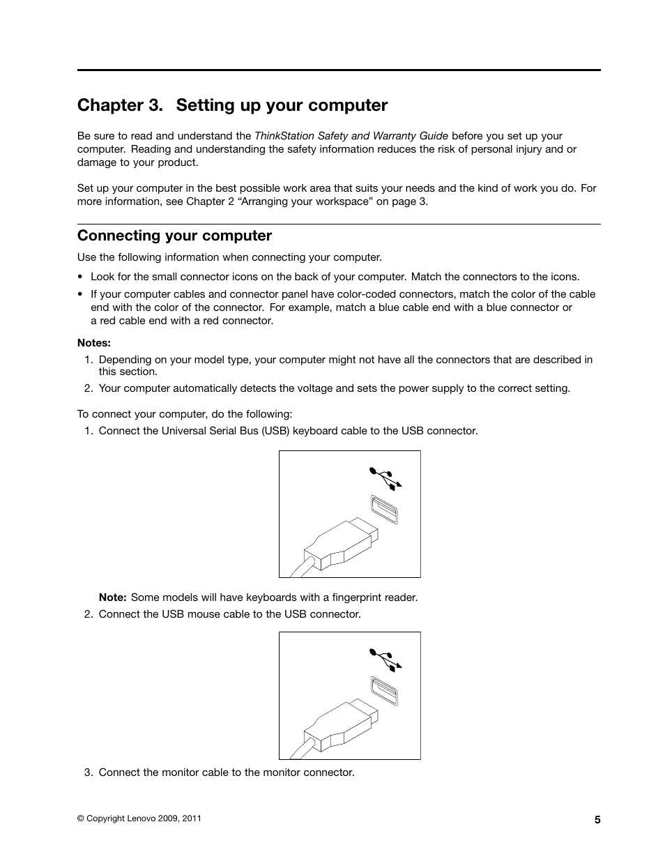 Chapter 3. setting up your computer, Connecting your computer | Lenovo THINKSTATION 4105 User Manual | Page 11 / 66