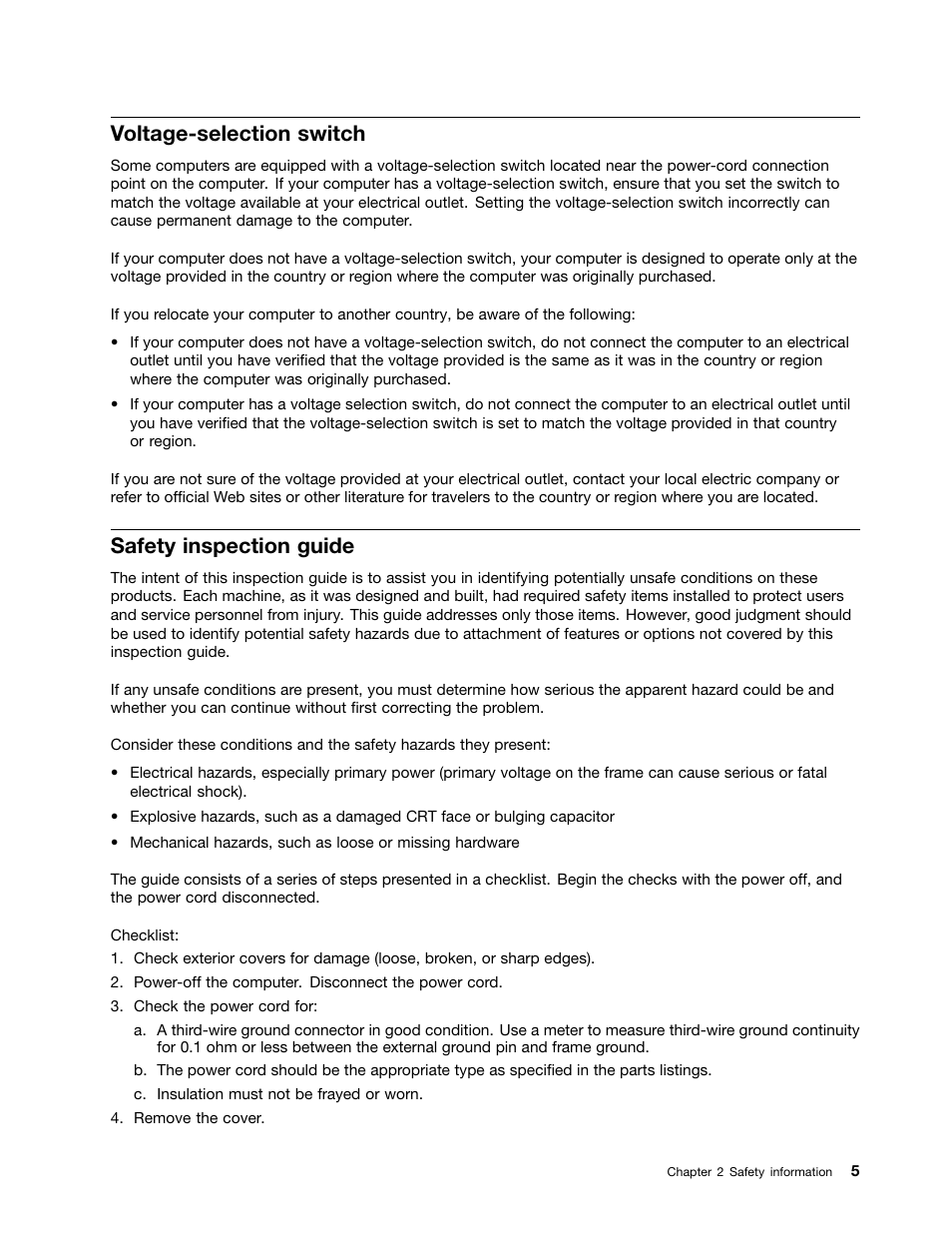 Voltage-selection switch, Safety inspection guide | Lenovo 9354 User Manual | Page 11 / 480
