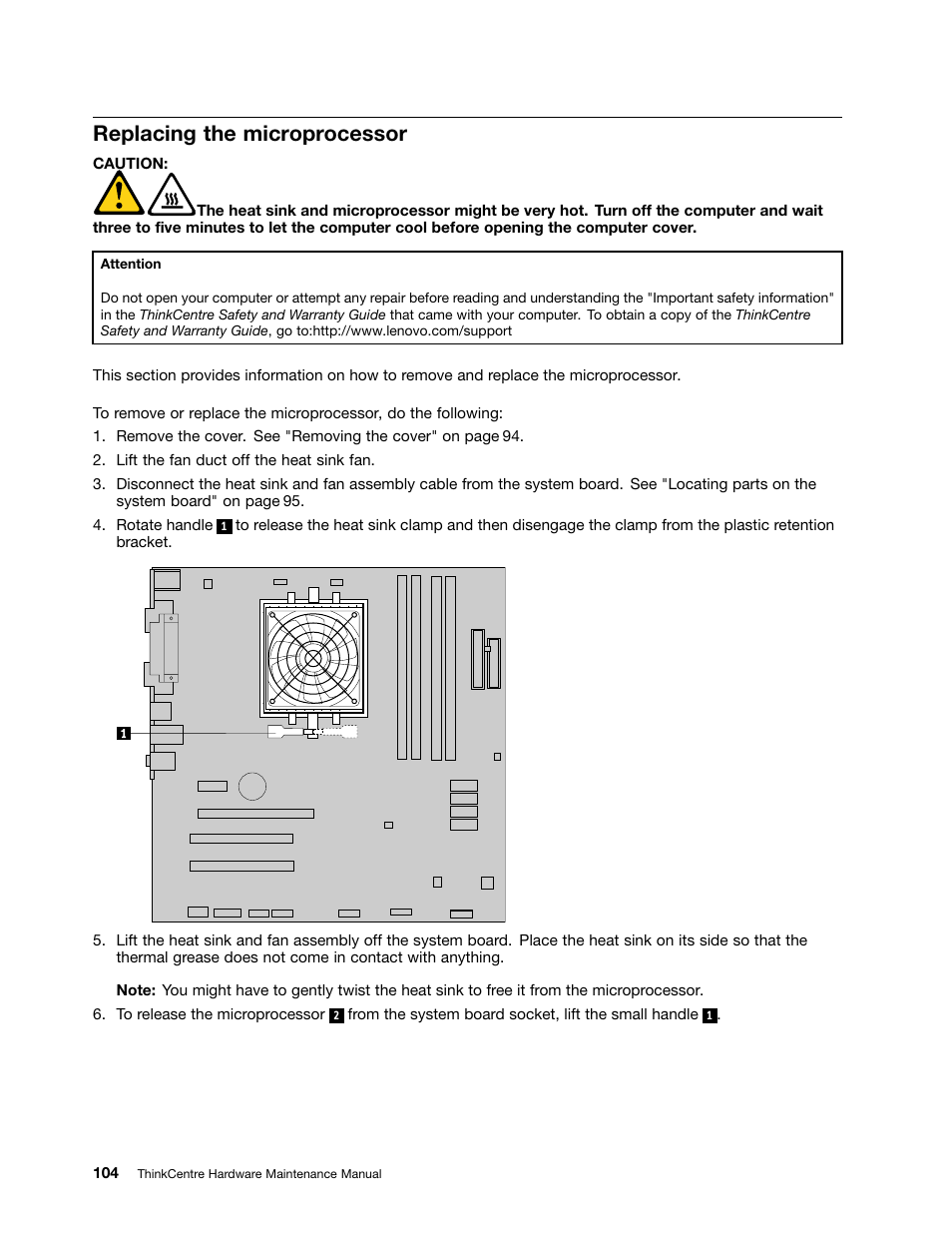Replacing the microprocessor | Lenovo 9354 User Manual | Page 110 / 480