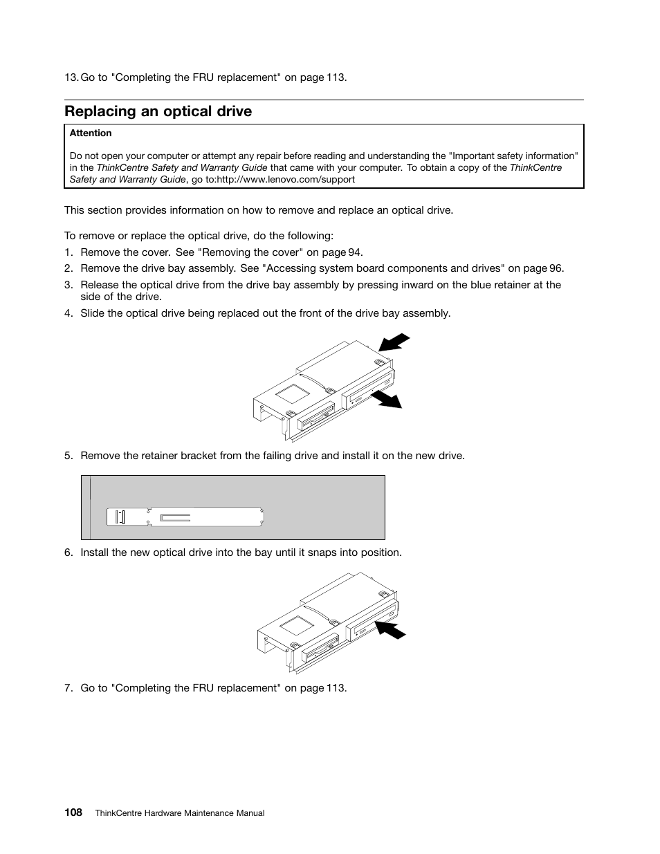 Replacing an optical drive | Lenovo 9354 User Manual | Page 114 / 480