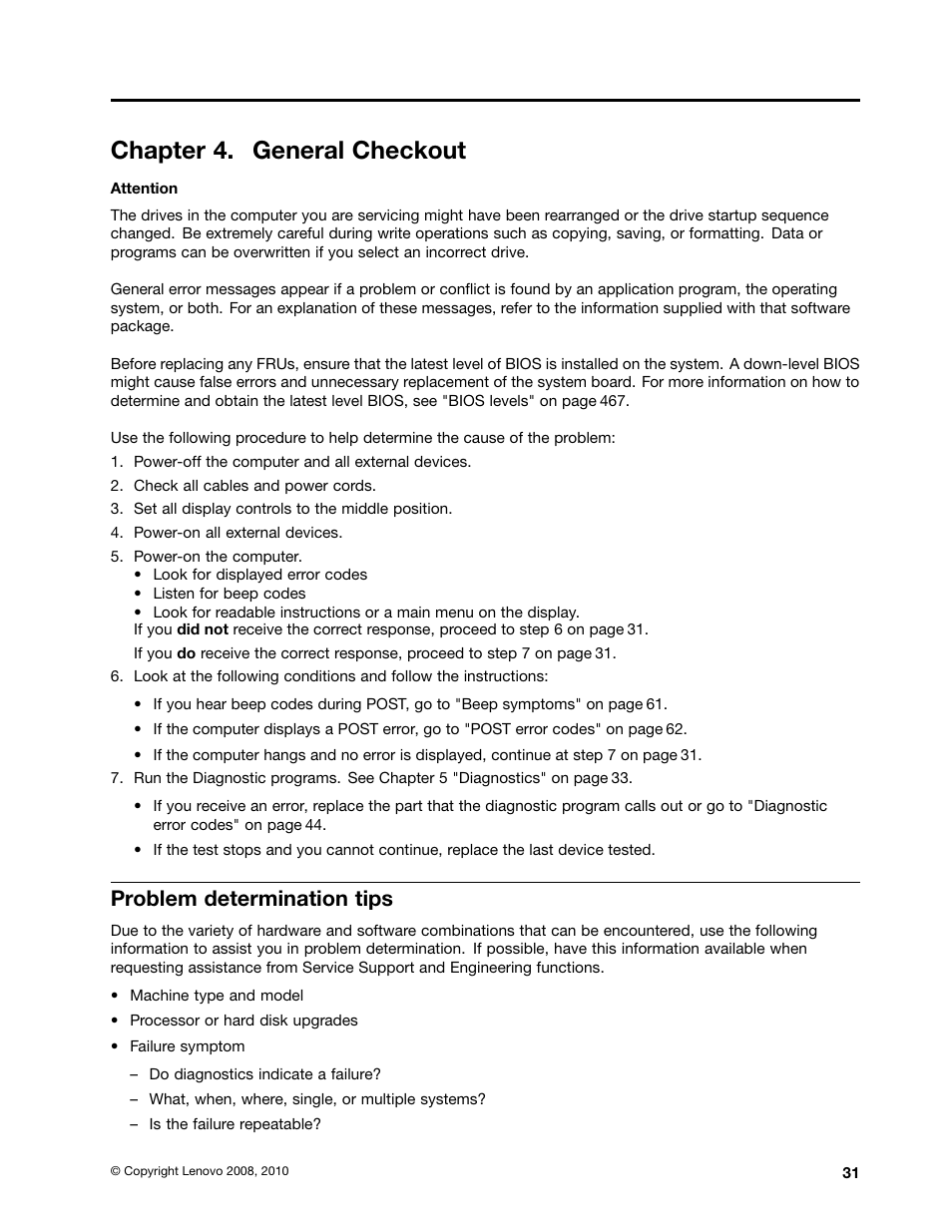 Chapter 4. general checkout, Problem determination tips | Lenovo 9354 User Manual | Page 37 / 480