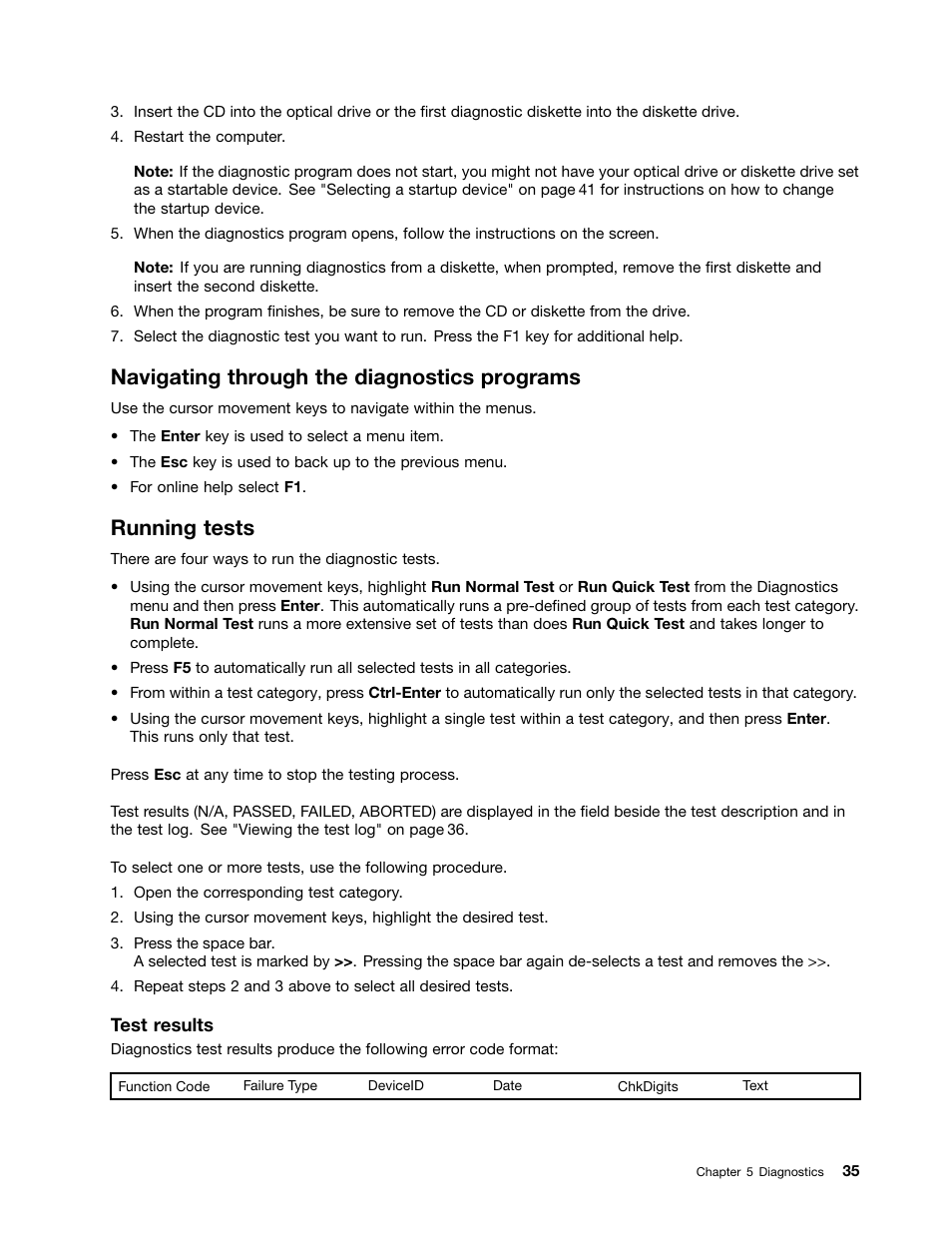 Navigating through the diagnostics programs, Running tests | Lenovo 9354 User Manual | Page 41 / 480