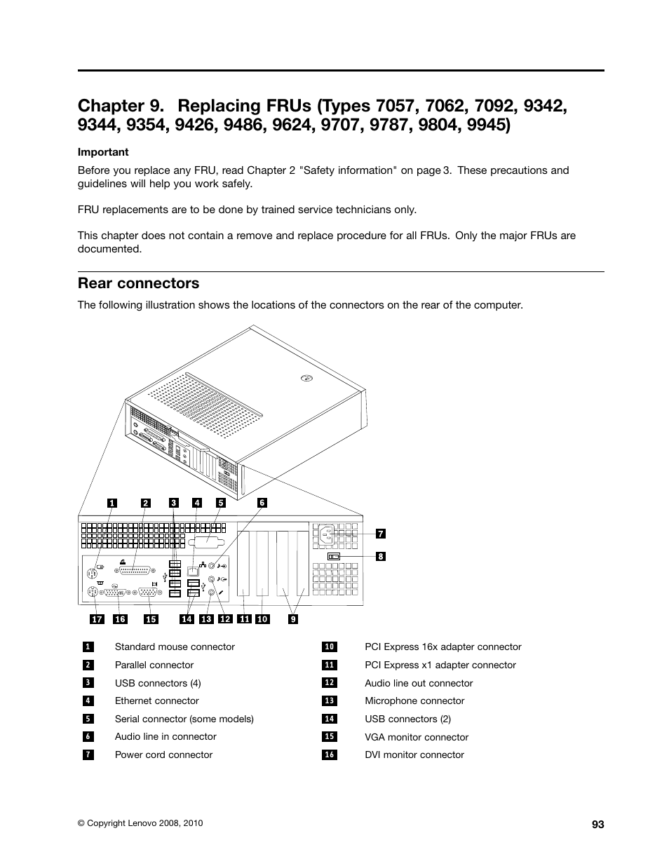 Rear connectors | Lenovo 9354 User Manual | Page 99 / 480