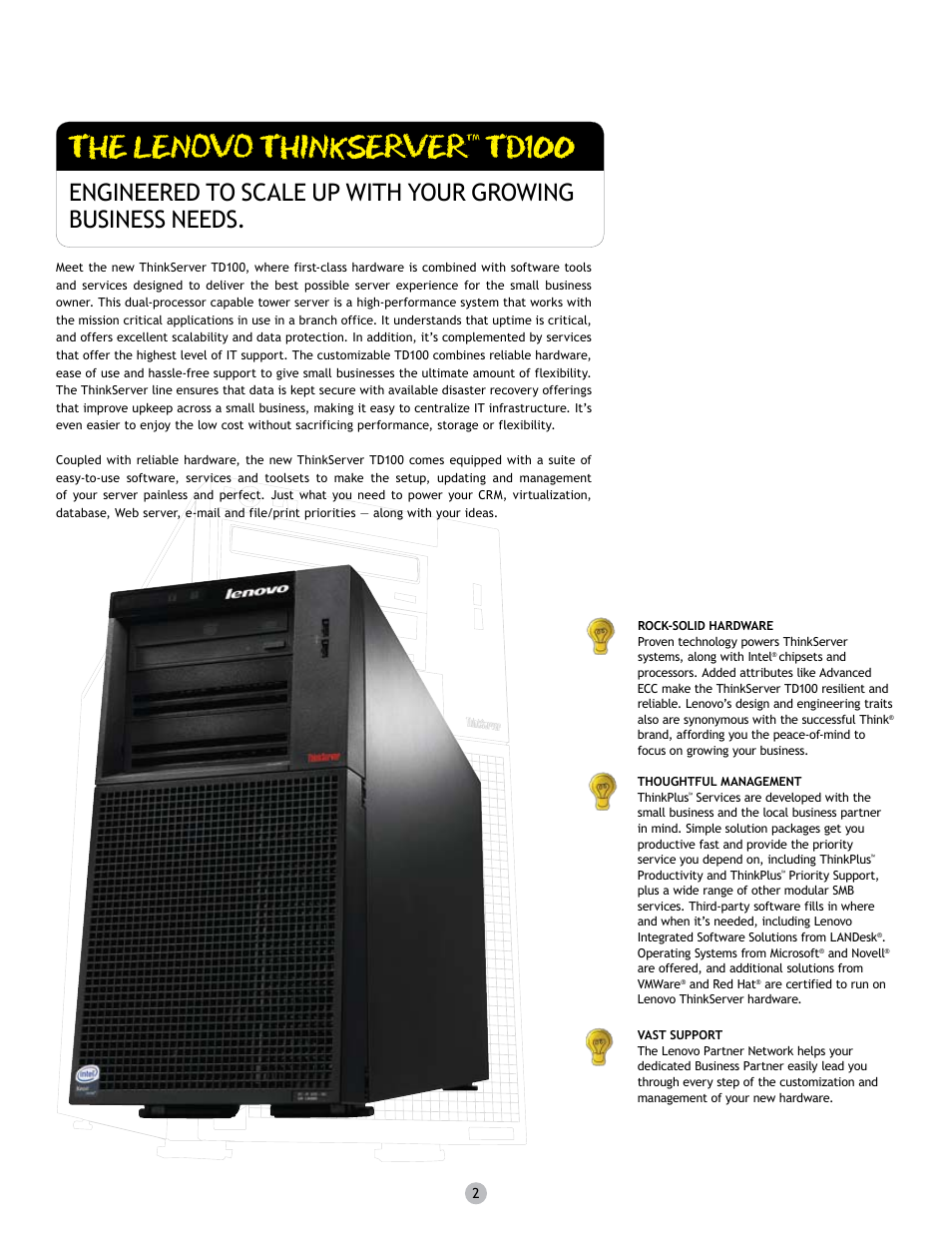 The lenovo thinkserver, Td100 | Lenovo Think 6399-14x User Manual | Page 2 / 4