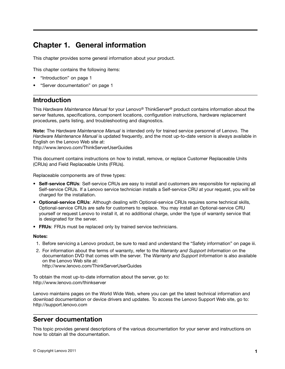 Chapter 1. general information, Introduction, Server documentation | Lenovo THINKSERVER 392 User Manual | Page 13 / 248