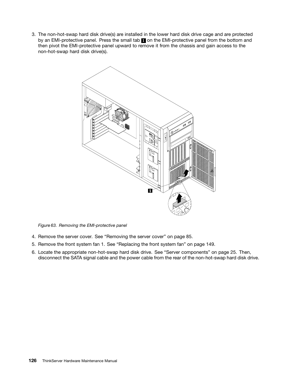 Figure 63. removing the emi-protective panel | Lenovo THINKSERVER 392 User Manual | Page 138 / 248