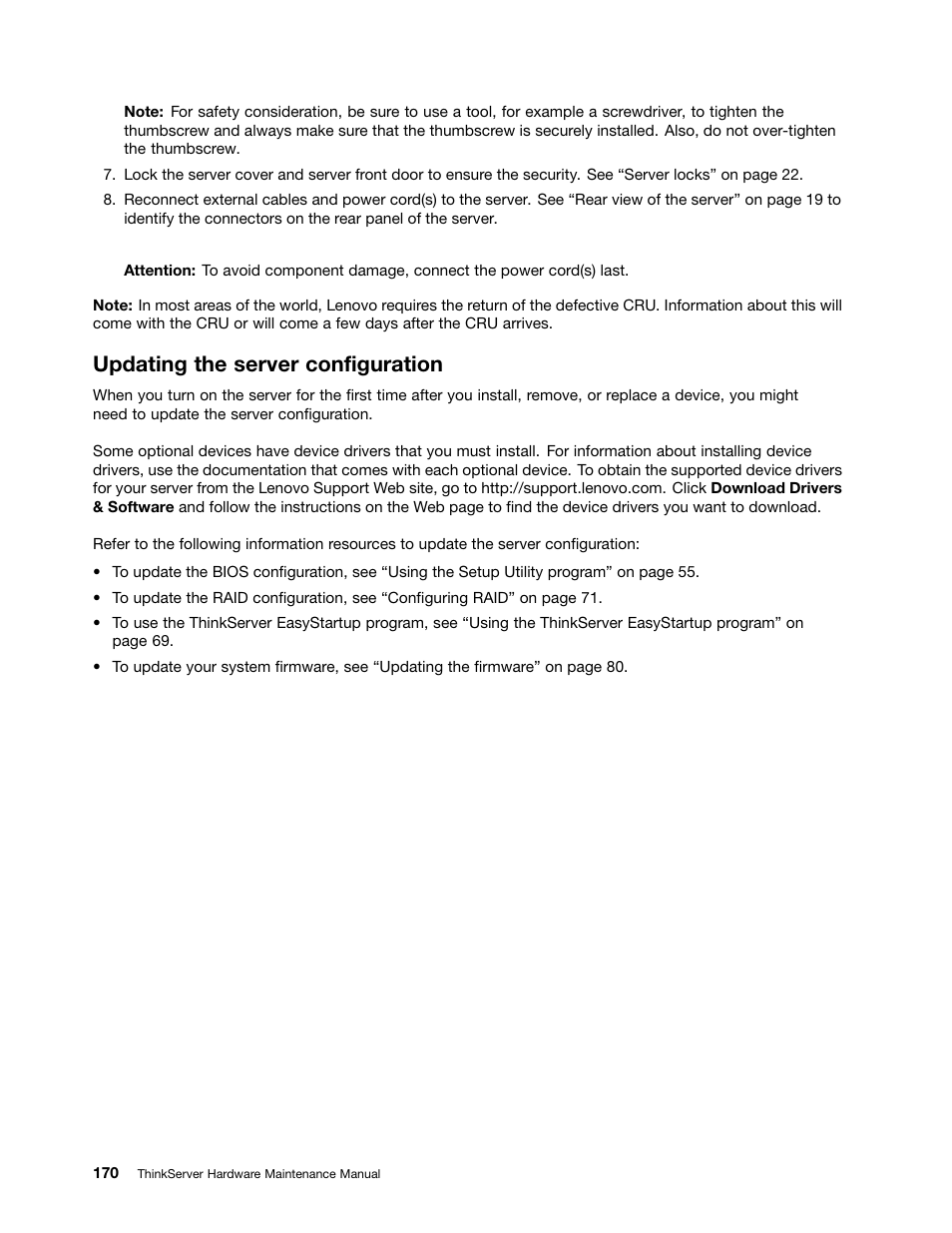 Updating the server configuration | Lenovo THINKSERVER 392 User Manual | Page 182 / 248