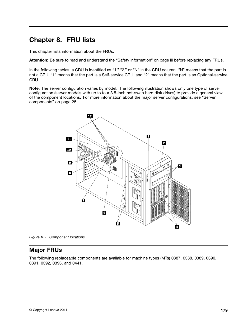 Chapter 8. fru lists, Major frus | Lenovo THINKSERVER 392 User Manual | Page 191 / 248