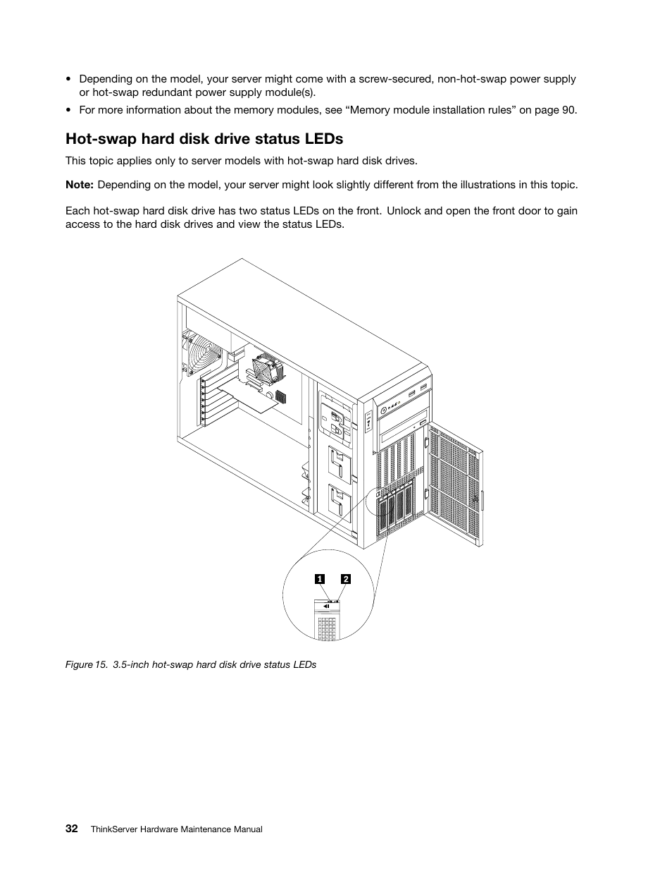 Hot-swap hard disk drive status leds | Lenovo THINKSERVER 392 User Manual | Page 44 / 248