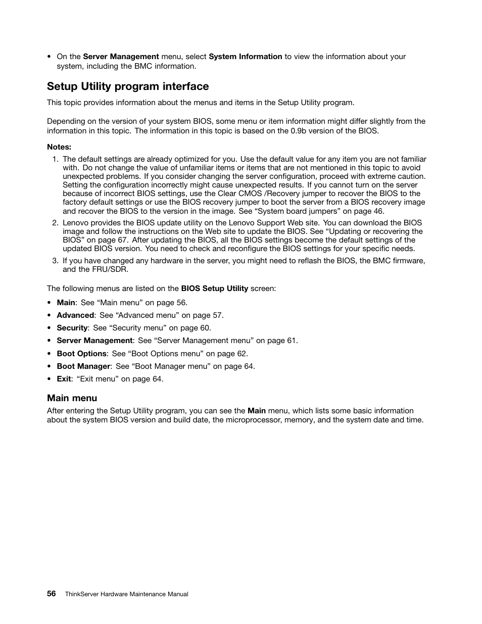 Setup utility program interface | Lenovo THINKSERVER 392 User Manual | Page 68 / 248