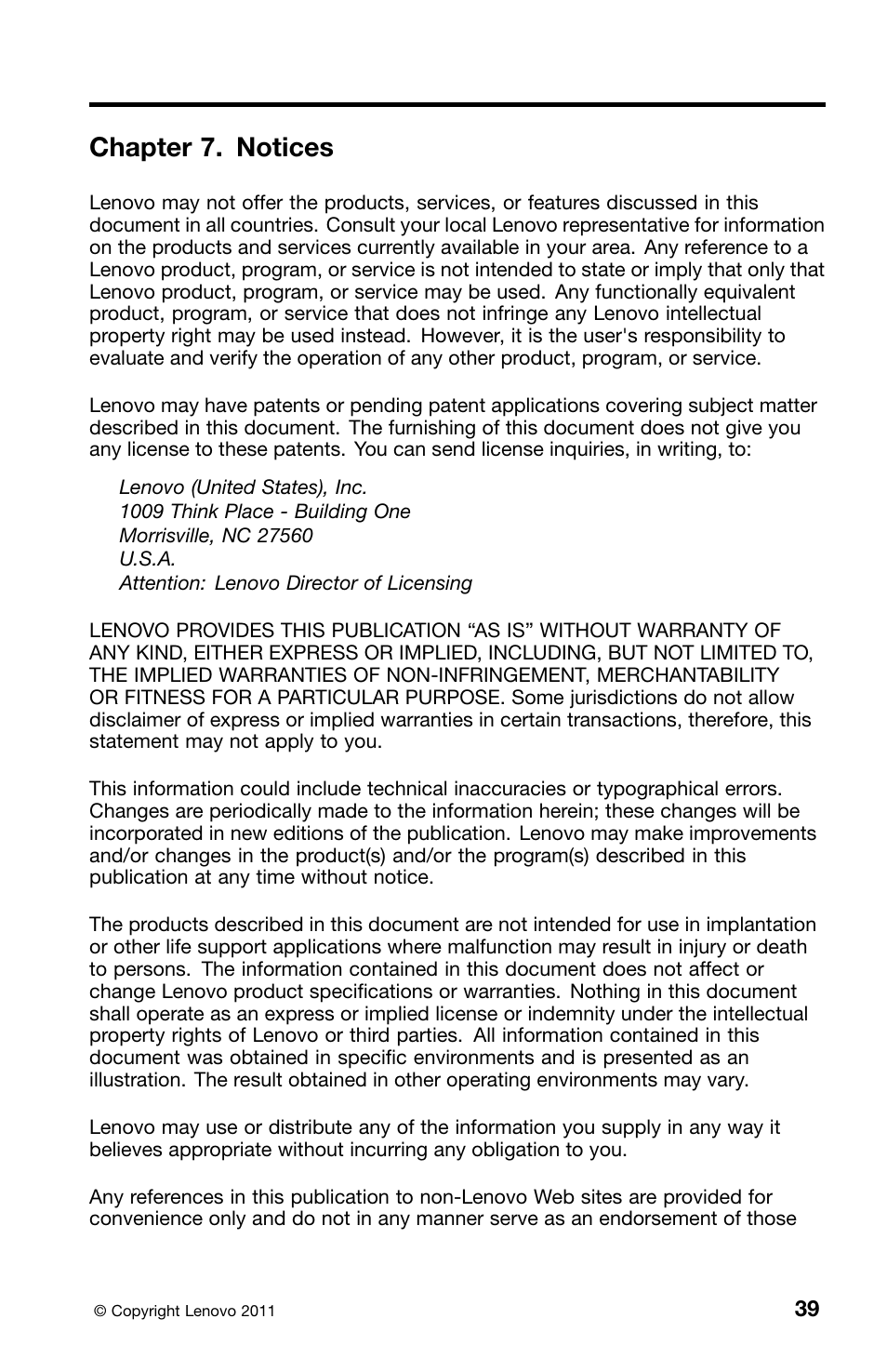 Chapter 7. notices | Lenovo 0B39663 User Manual | Page 43 / 52