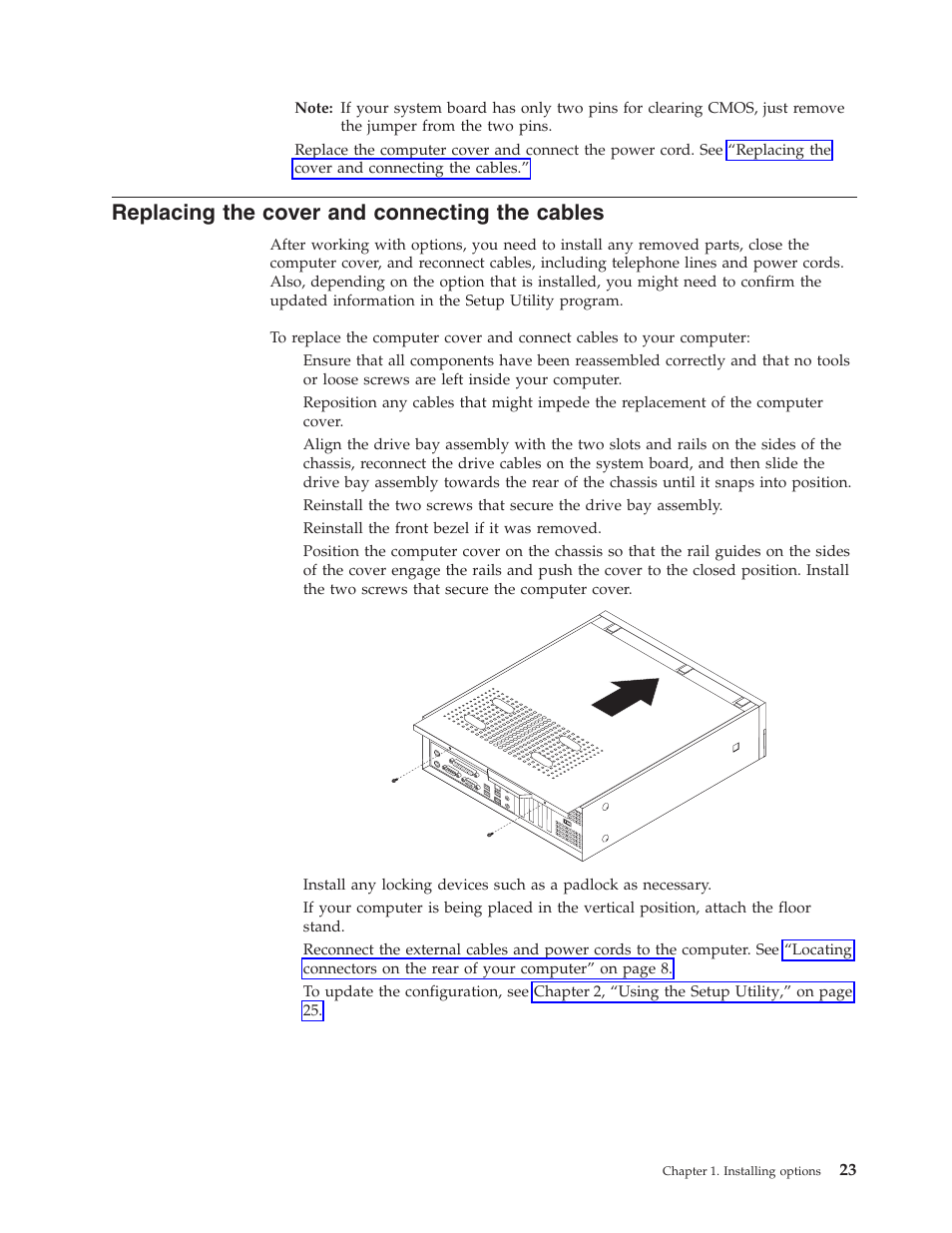 Replacing the cover and connecting the cables, Replacing, Cover | Connecting, Cables | Lenovo ThinkVision E50 User Manual | Page 39 / 62