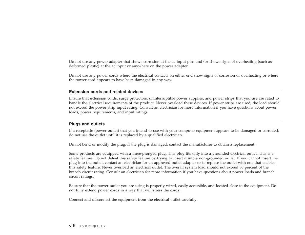 Extension cords and related devices, Plugs and outlets | Lenovo E500 User Manual | Page 4 / 62