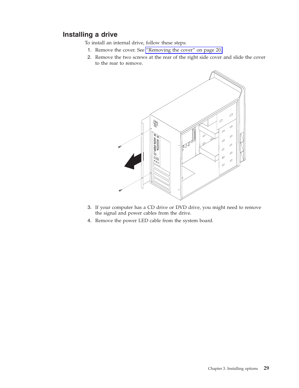 Installing a drive, Installing, Drive | Lenovo 3000 J Series User Manual | Page 47 / 96