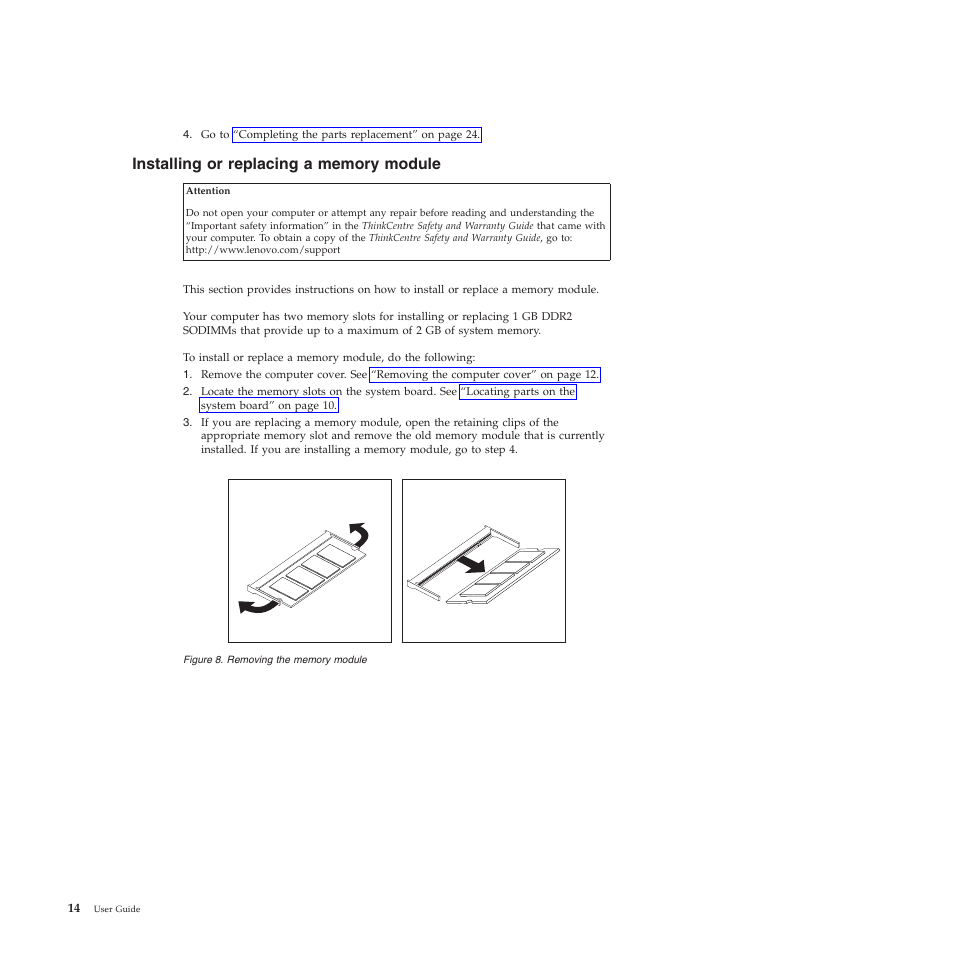 Installing or replacing a memory module | Lenovo 5354 User Manual | Page 22 / 68