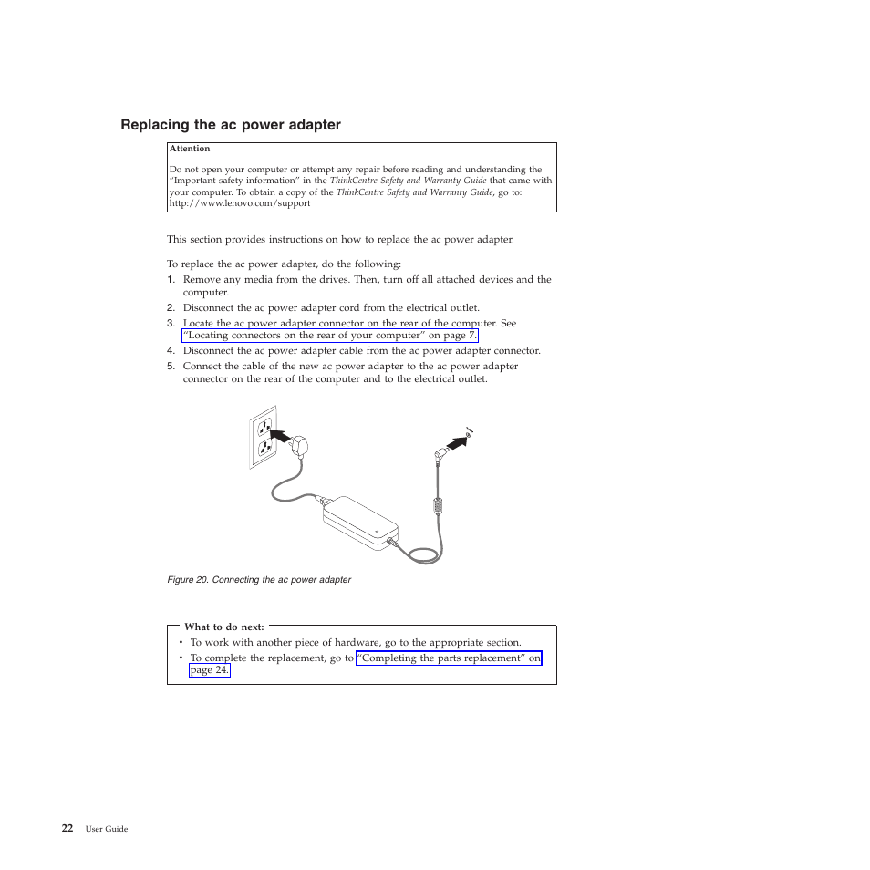Replacing the ac power adapter | Lenovo 5354 User Manual | Page 30 / 68