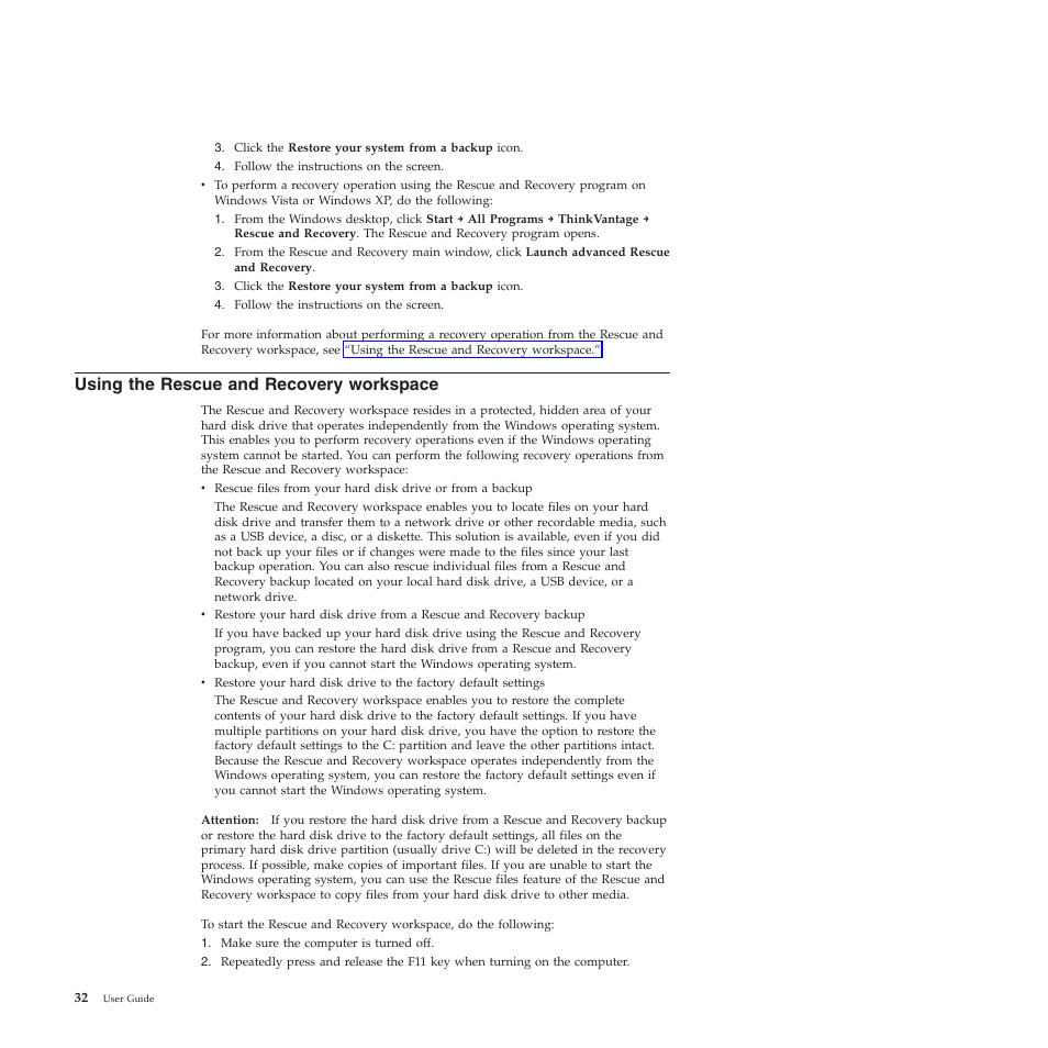 Using the rescue and recovery workspace | Lenovo 5354 User Manual | Page 40 / 68
