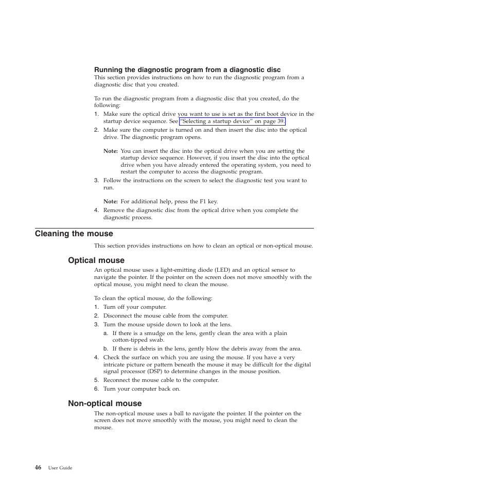 Cleaning the mouse, Optical mouse, Non-optical mouse | Lenovo 5354 User Manual | Page 54 / 68