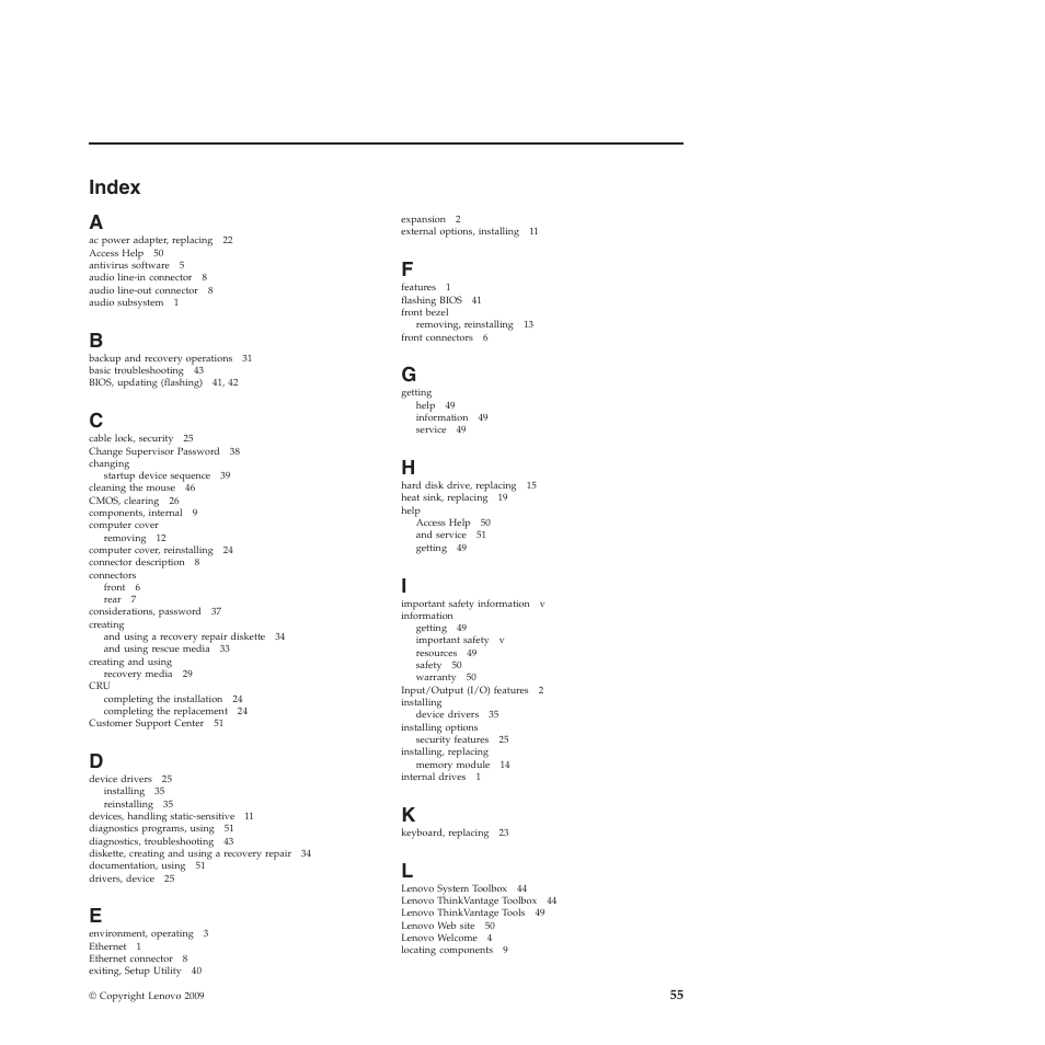 Index, Index a | Lenovo 5354 User Manual | Page 63 / 68