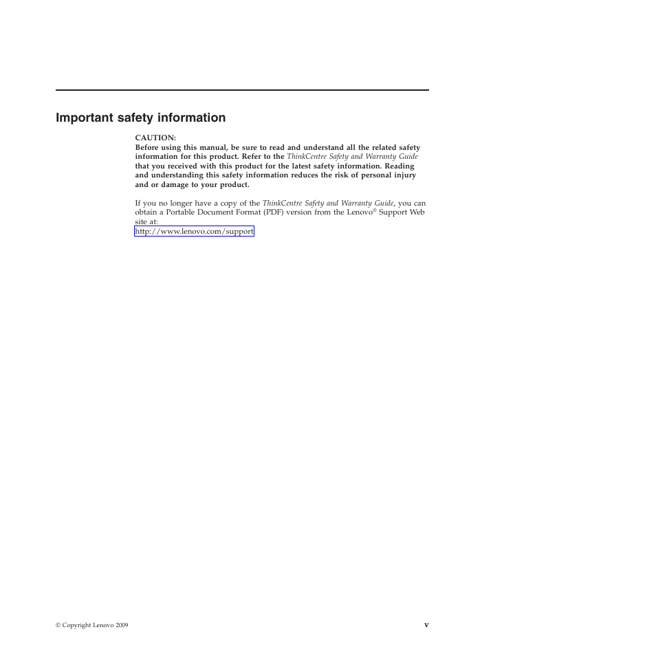 Important safety information, Important safety information . . . . . . v | Lenovo 5354 User Manual | Page 7 / 68
