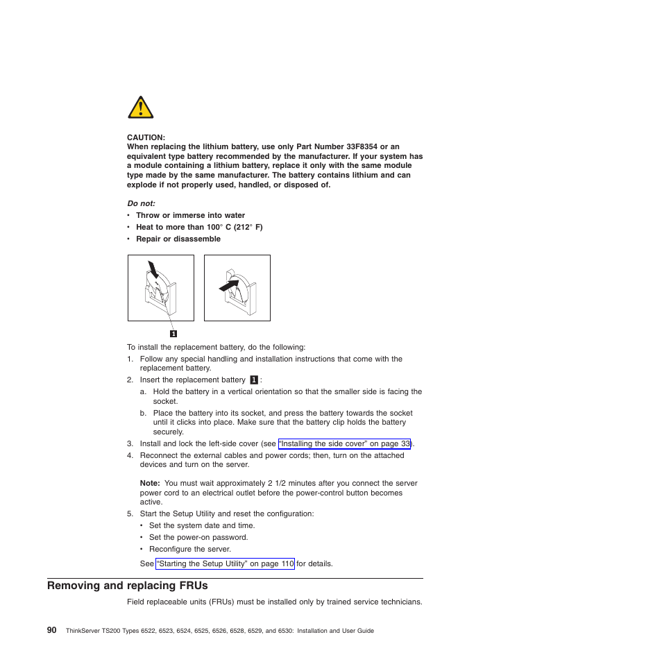 Removing and replacing frus | Lenovo 6528 User Manual | Page 106 / 216