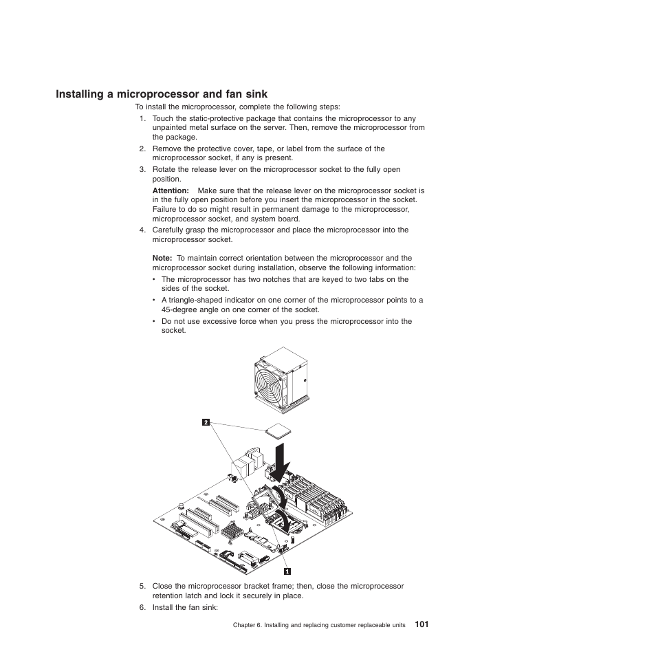 Installing a microprocessor and fan sink | Lenovo 6528 User Manual | Page 117 / 216