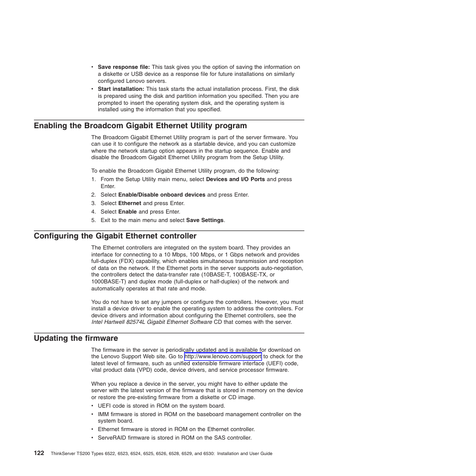 Configuring the gigabit ethernet controller, Updating the firmware | Lenovo 6528 User Manual | Page 138 / 216