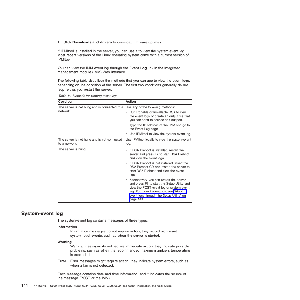 System-event log | Lenovo 6528 User Manual | Page 160 / 216