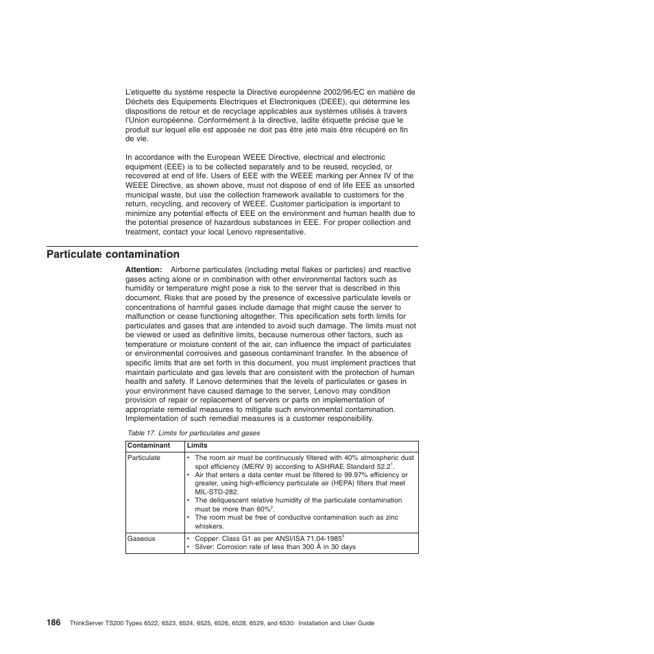 Particulate contamination | Lenovo 6528 User Manual | Page 202 / 216