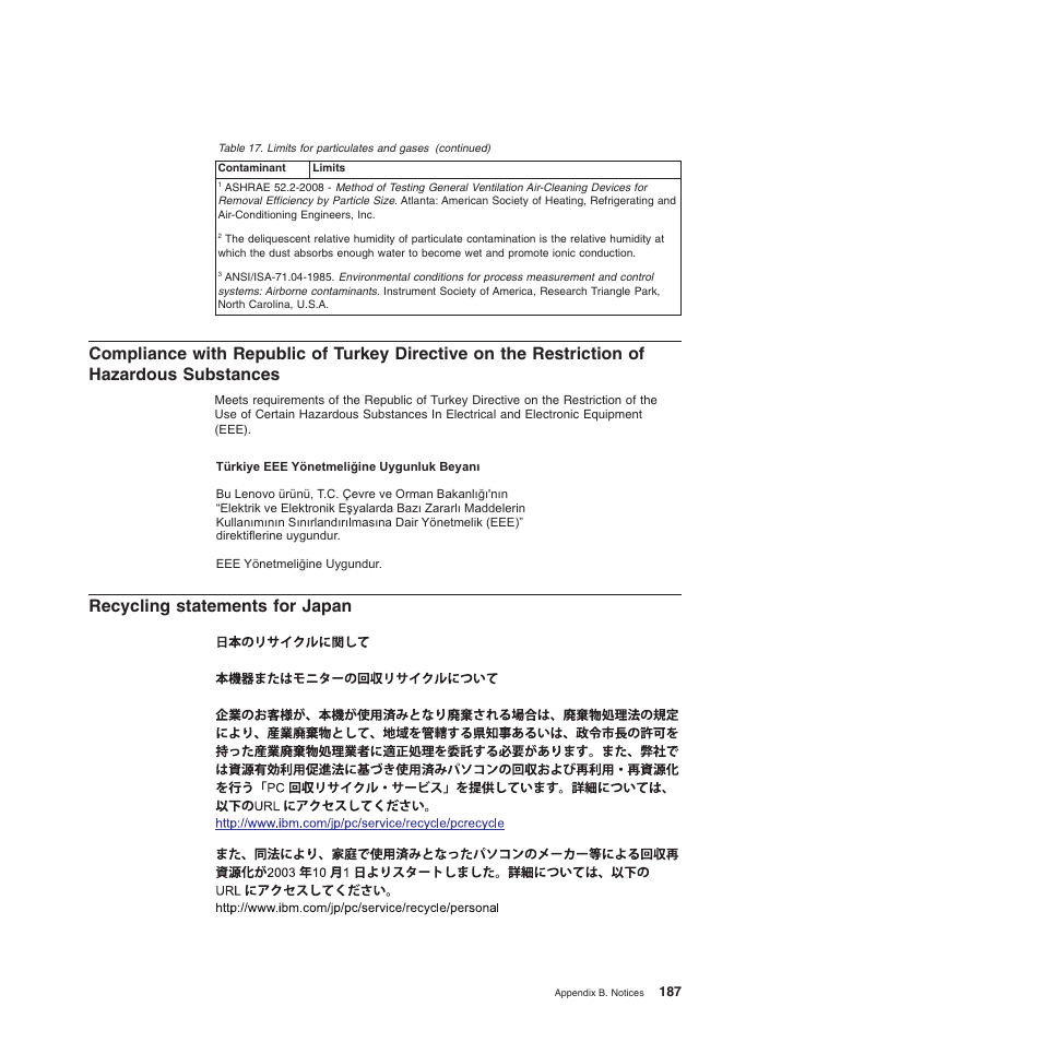 Recycling statements for japan, Substances | Lenovo 6528 User Manual | Page 203 / 216