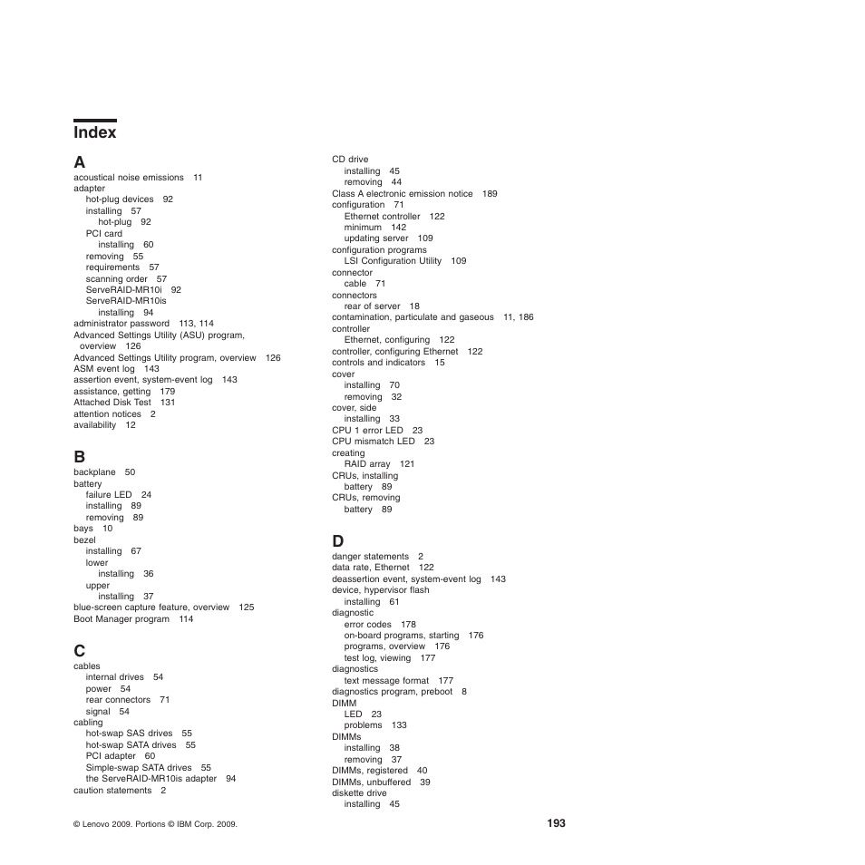 Index, Index a | Lenovo 6528 User Manual | Page 209 / 216