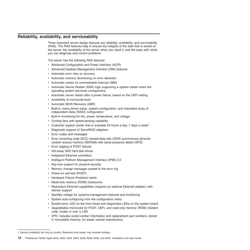 Reliability, availability, and serviceability | Lenovo 6528 User Manual | Page 28 / 216