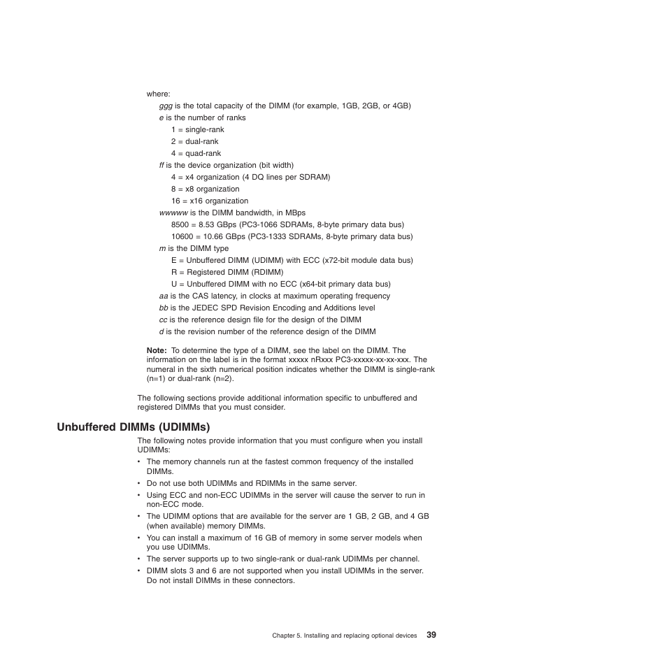 Unbuffered dimms (udimms) | Lenovo 6528 User Manual | Page 55 / 216