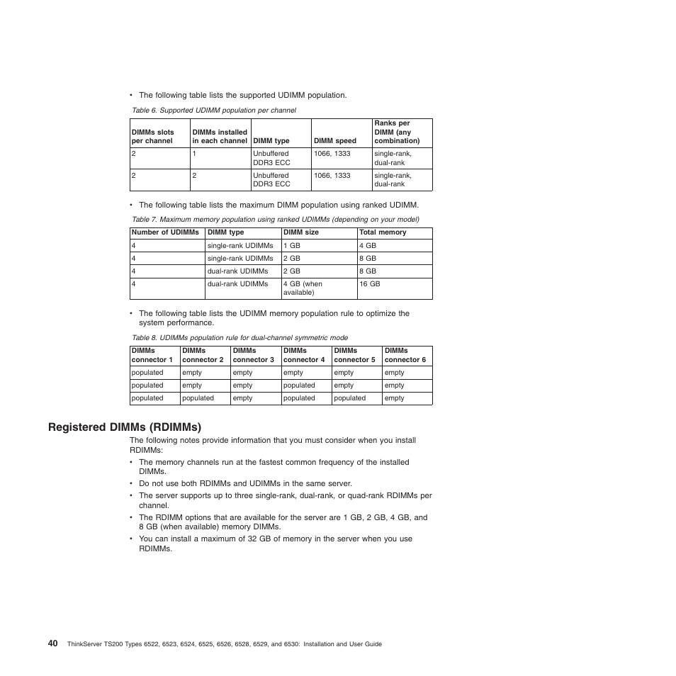 Registered dimms (rdimms) | Lenovo 6528 User Manual | Page 56 / 216