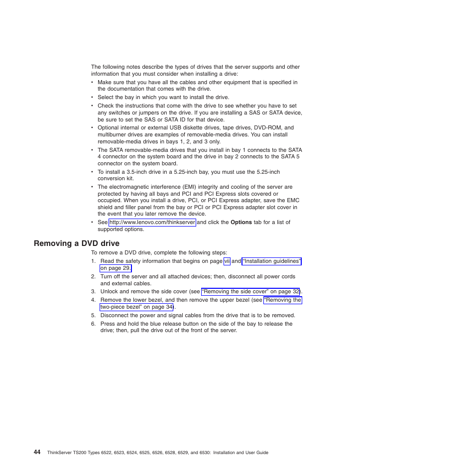 Removing a dvd drive | Lenovo 6528 User Manual | Page 60 / 216