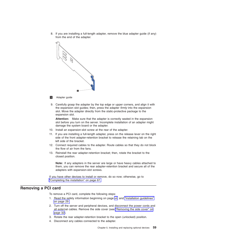 Removing a pci card | Lenovo 6528 User Manual | Page 75 / 216