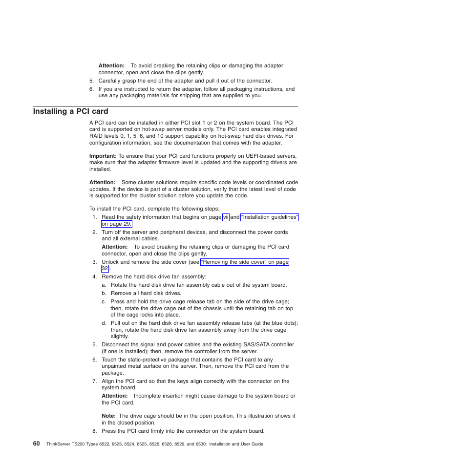 Installing a pci card | Lenovo 6528 User Manual | Page 76 / 216