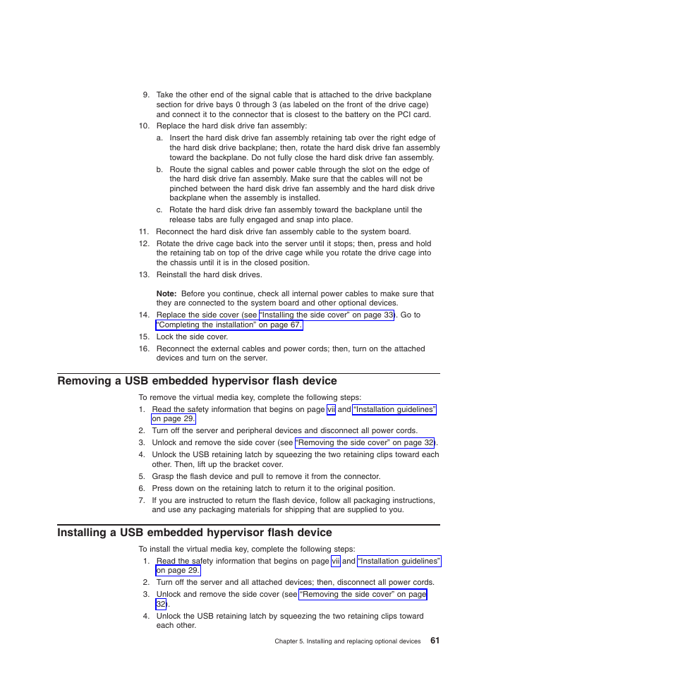 Removing a usb embedded hypervisor flash device, Installing a usb embedded hypervisor flash device | Lenovo 6528 User Manual | Page 77 / 216