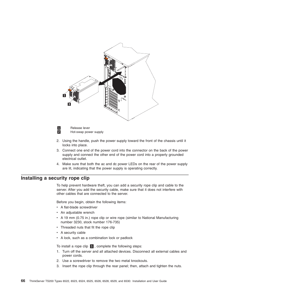 Installing a security rope clip | Lenovo 6528 User Manual | Page 82 / 216