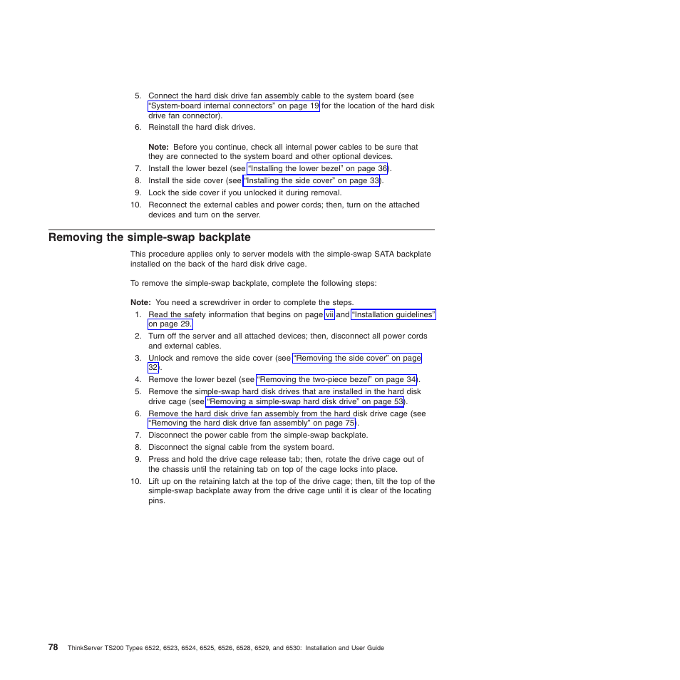 Removing the simple-swap backplate | Lenovo 6528 User Manual | Page 94 / 216