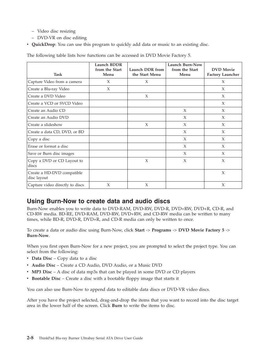 Using burn-now to create data and audio discs, Using, Burn-now | Create, Data, Audio, Discs | Lenovo ThinkPad 43N3224 User Manual | Page 22 / 48