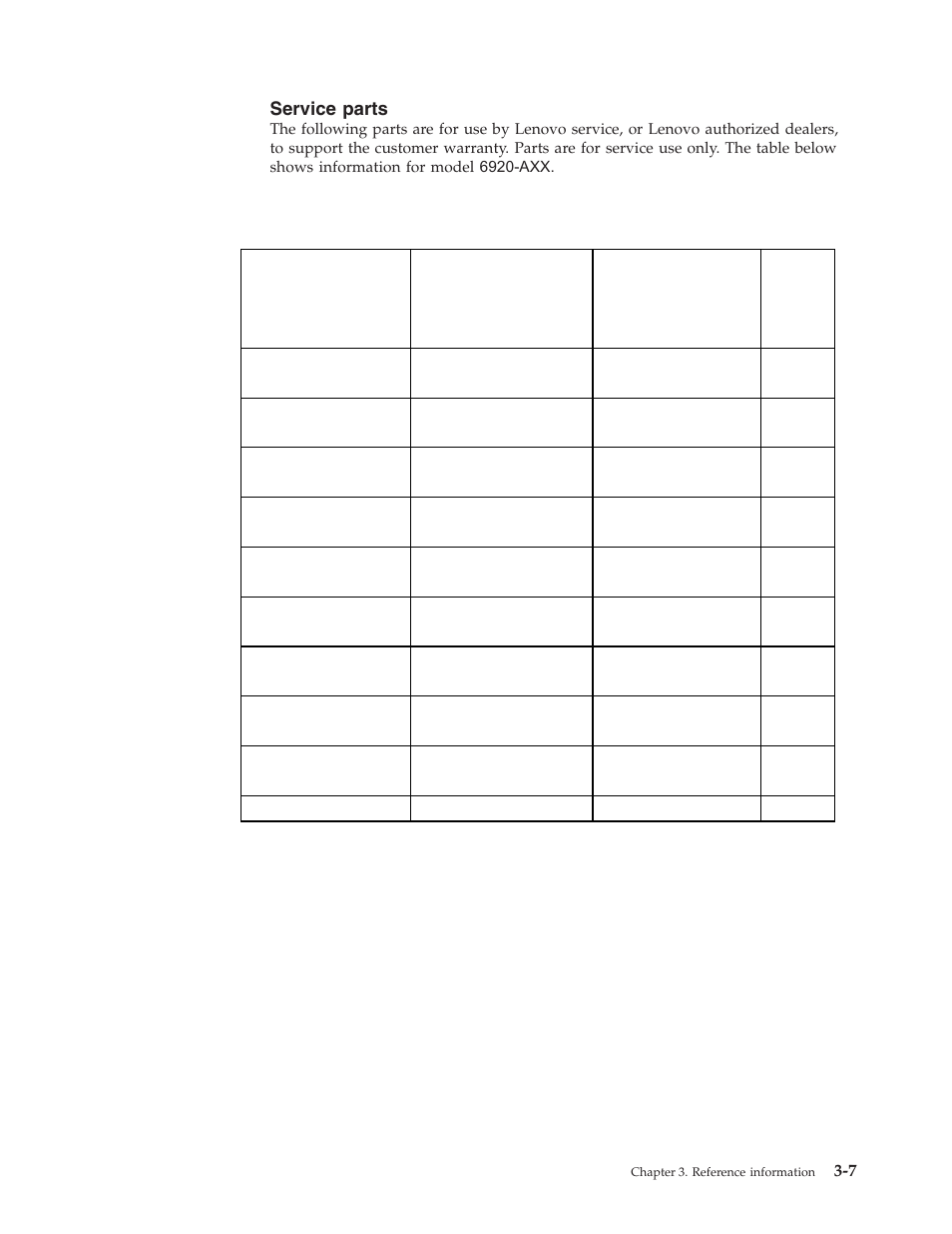 Service parts, Service, Parts | Lenovo 40Y7443 User Manual | Page 23 / 29