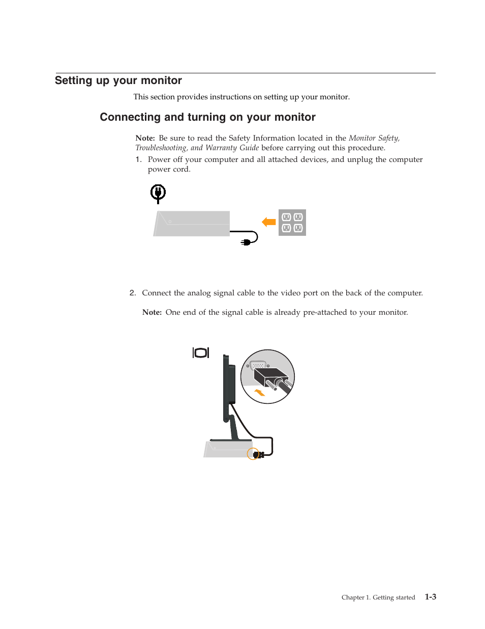 Setting up your monitor, Connecting and turning on your monitor, Setting | Your, Monitor, Connecting, Turning | Lenovo 40Y7443 User Manual | Page 7 / 29