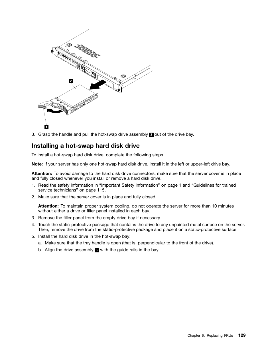 Installing a hot-swap hard disk drive | Lenovo 6532 User Manual | Page 137 / 240