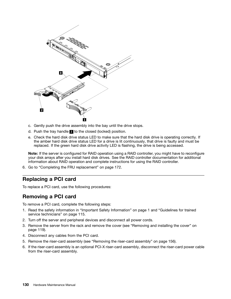 Replacing a pci card, Removing a pci card | Lenovo 6532 User Manual | Page 138 / 240