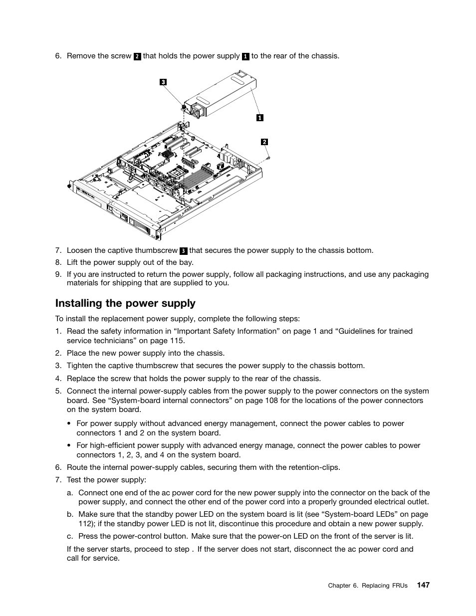 Installing the power supply | Lenovo 6532 User Manual | Page 155 / 240